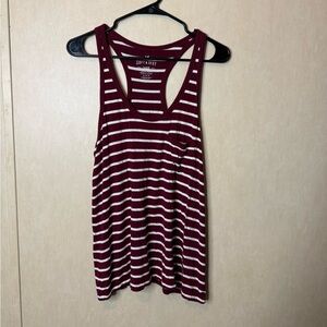 American Eagle Outfitters Burgundy and White Striped Tank Top